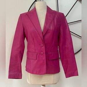 Worthington vintage 1990s magenta pink leather blazer jacket XS